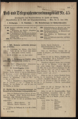 Post- und Telegraphen-Verordnungsblatt für das Verwaltungsgebiet des K.-K. Handelsministeriums 19360625 Seite: 1