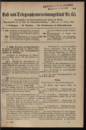 Post- und Telegraphen-Verordnungsblatt für das Verwaltungsgebiet des K.-K. Handelsministeriums 19361015 Seite: 1