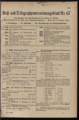 Post- und Telegraphen-Verordnungsblatt für das Verwaltungsgebiet des K.-K. Handelsministeriums 19361104 Seite: 1