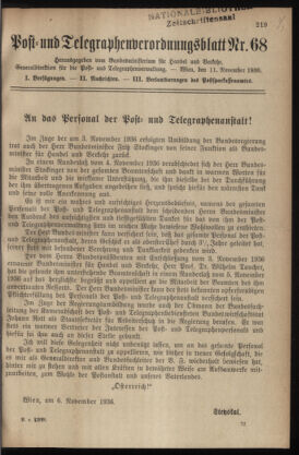 Post- und Telegraphen-Verordnungsblatt für das Verwaltungsgebiet des K.-K. Handelsministeriums 19361111 Seite: 1