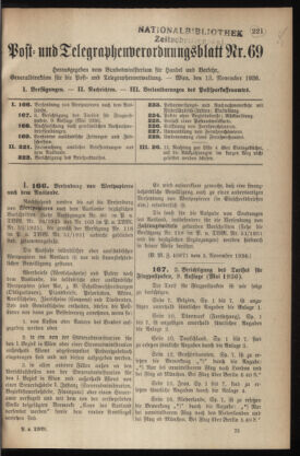 Post- und Telegraphen-Verordnungsblatt für das Verwaltungsgebiet des K.-K. Handelsministeriums 19361113 Seite: 1