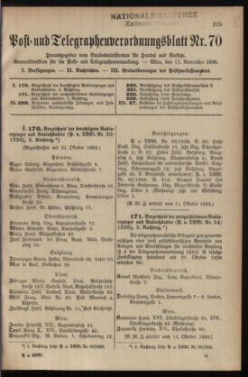 Post- und Telegraphen-Verordnungsblatt für das Verwaltungsgebiet des K.-K. Handelsministeriums 19361117 Seite: 1