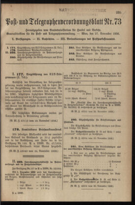 Post- und Telegraphen-Verordnungsblatt für das Verwaltungsgebiet des K.-K. Handelsministeriums 19361127 Seite: 1