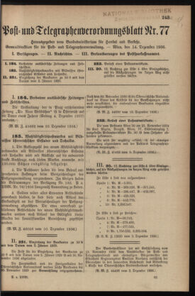 Post- und Telegraphen-Verordnungsblatt für das Verwaltungsgebiet des K.-K. Handelsministeriums 19361214 Seite: 1