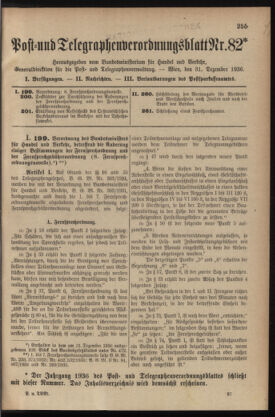 Post- und Telegraphen-Verordnungsblatt für das Verwaltungsgebiet des K.-K. Handelsministeriums 19361231 Seite: 1