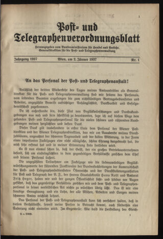 Post- und Telegraphen-Verordnungsblatt für das Verwaltungsgebiet des K.-K. Handelsministeriums 19370102 Seite: 1