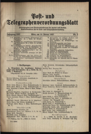 Post- und Telegraphen-Verordnungsblatt für das Verwaltungsgebiet des K.-K. Handelsministeriums 19370112 Seite: 1