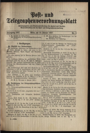 Post- und Telegraphen-Verordnungsblatt für das Verwaltungsgebiet des K.-K. Handelsministeriums 19370113 Seite: 1