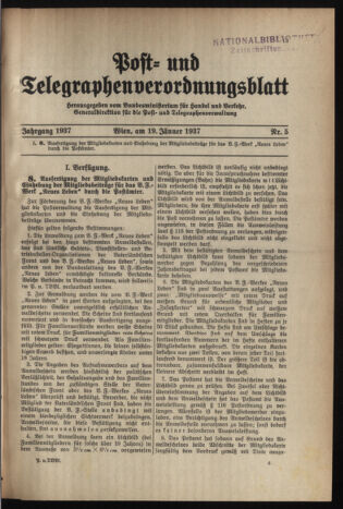 Post- und Telegraphen-Verordnungsblatt für das Verwaltungsgebiet des K.-K. Handelsministeriums 19370119 Seite: 1