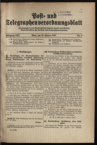 Post- und Telegraphen-Verordnungsblatt für das Verwaltungsgebiet des K.-K. Handelsministeriums 19370120 Seite: 1