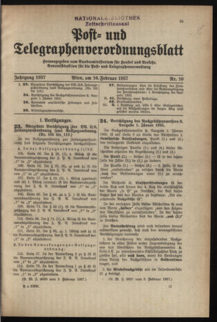 Post- und Telegraphen-Verordnungsblatt für das Verwaltungsgebiet des K.-K. Handelsministeriums 19370216 Seite: 1