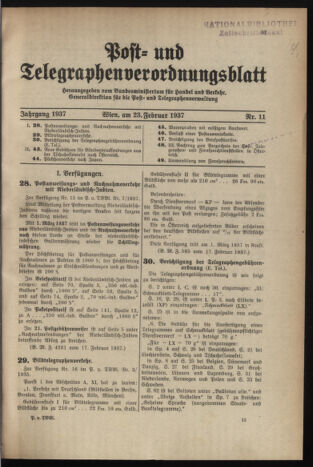 Post- und Telegraphen-Verordnungsblatt für das Verwaltungsgebiet des K.-K. Handelsministeriums 19370223 Seite: 1