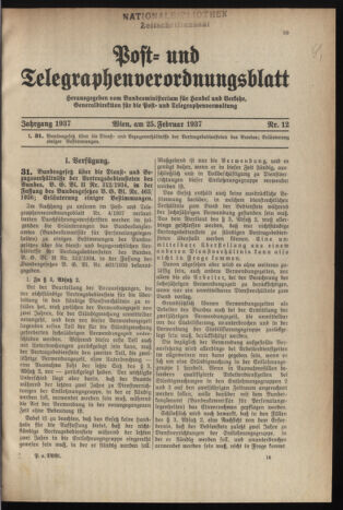 Post- und Telegraphen-Verordnungsblatt für das Verwaltungsgebiet des K.-K. Handelsministeriums 19370225 Seite: 1