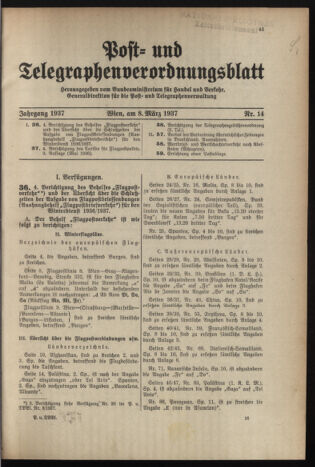 Post- und Telegraphen-Verordnungsblatt für das Verwaltungsgebiet des K.-K. Handelsministeriums 19370308 Seite: 1