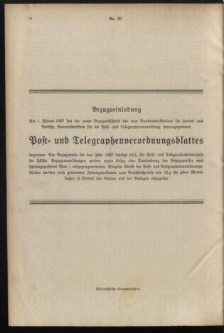 Post- und Telegraphen-Verordnungsblatt für das Verwaltungsgebiet des K.-K. Handelsministeriums 19370409 Seite: 14