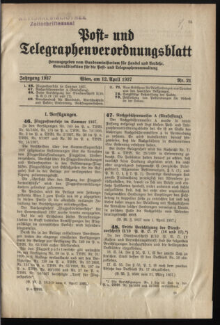 Post- und Telegraphen-Verordnungsblatt für das Verwaltungsgebiet des K.-K. Handelsministeriums 19370412 Seite: 1