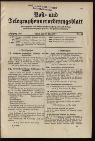 Post- und Telegraphen-Verordnungsblatt für das Verwaltungsgebiet des K.-K. Handelsministeriums 19370526 Seite: 1