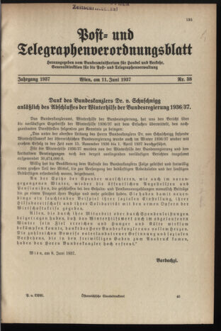 Post- und Telegraphen-Verordnungsblatt für das Verwaltungsgebiet des K.-K. Handelsministeriums 19370611 Seite: 1