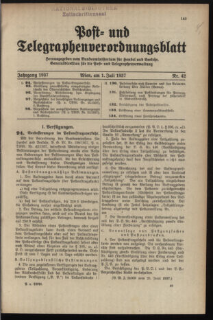 Post- und Telegraphen-Verordnungsblatt für das Verwaltungsgebiet des K.-K. Handelsministeriums 19370701 Seite: 1