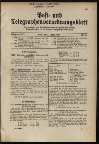 Post- und Telegraphen-Verordnungsblatt für das Verwaltungsgebiet des K.-K. Handelsministeriums 19370717 Seite: 1