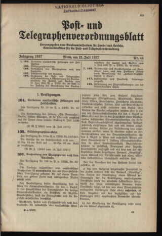 Post- und Telegraphen-Verordnungsblatt für das Verwaltungsgebiet des K.-K. Handelsministeriums 19370721 Seite: 1