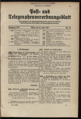 Post- und Telegraphen-Verordnungsblatt für das Verwaltungsgebiet des K.-K. Handelsministeriums 19370731 Seite: 1