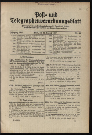 Post- und Telegraphen-Verordnungsblatt für das Verwaltungsgebiet des K.-K. Handelsministeriums 19370821 Seite: 1