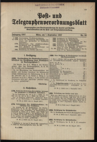 Post- und Telegraphen-Verordnungsblatt für das Verwaltungsgebiet des K.-K. Handelsministeriums 19370907 Seite: 1