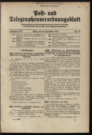 Post- und Telegraphen-Verordnungsblatt für das Verwaltungsgebiet des K.-K. Handelsministeriums 19370916 Seite: 1