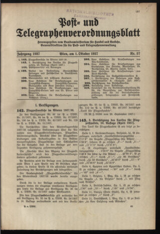 Post- und Telegraphen-Verordnungsblatt für das Verwaltungsgebiet des K.-K. Handelsministeriums 19371001 Seite: 1