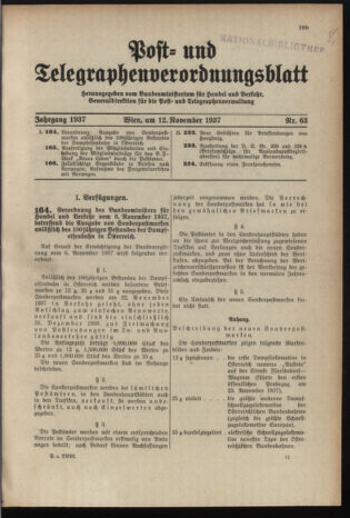 Post- und Telegraphen-Verordnungsblatt für das Verwaltungsgebiet des K.-K. Handelsministeriums 19371112 Seite: 1