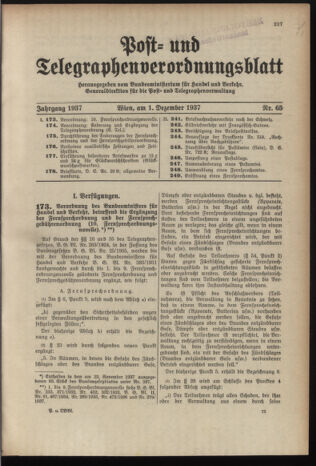 Post- und Telegraphen-Verordnungsblatt für das Verwaltungsgebiet des K.-K. Handelsministeriums 19371201 Seite: 1