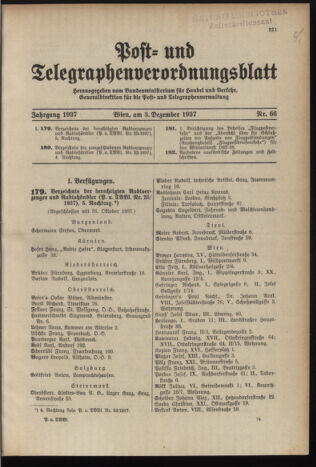 Post- und Telegraphen-Verordnungsblatt für das Verwaltungsgebiet des K.-K. Handelsministeriums 19371203 Seite: 1