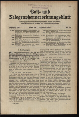 Post- und Telegraphen-Verordnungsblatt für das Verwaltungsgebiet des K.-K. Handelsministeriums 19371211 Seite: 1