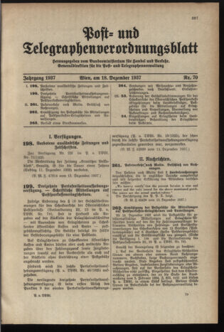 Post- und Telegraphen-Verordnungsblatt für das Verwaltungsgebiet des K.-K. Handelsministeriums 19371218 Seite: 1