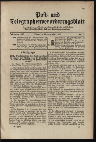 Post- und Telegraphen-Verordnungsblatt für das Verwaltungsgebiet des K.-K. Handelsministeriums 19371222 Seite: 1