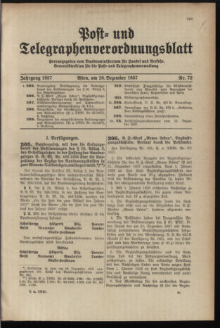 Post- und Telegraphen-Verordnungsblatt für das Verwaltungsgebiet des K.-K. Handelsministeriums 19371228 Seite: 1