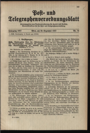 Post- und Telegraphen-Verordnungsblatt für das Verwaltungsgebiet des K.-K. Handelsministeriums 19371230 Seite: 1