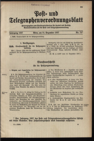 Post- und Telegraphen-Verordnungsblatt für das Verwaltungsgebiet des K.-K. Handelsministeriums 19371231 Seite: 1