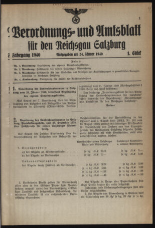 Verordnungs- und Amtsblatt für den Reichsgau Salzburg 19400124 Seite: 1