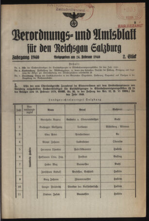 Verordnungs- und Amtsblatt für den Reichsgau Salzburg 19400224 Seite: 1