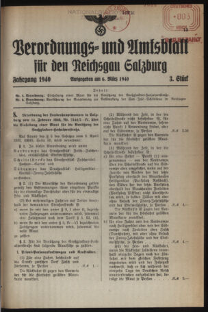 Verordnungs- und Amtsblatt für den Reichsgau Salzburg 19400306 Seite: 1