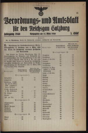 Verordnungs- und Amtsblatt für den Reichsgau Salzburg 19400311 Seite: 1