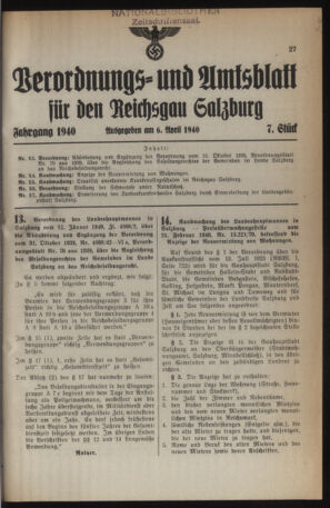 Verordnungs- und Amtsblatt für den Reichsgau Salzburg