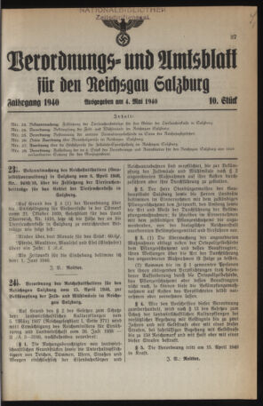 Verordnungs- und Amtsblatt für den Reichsgau Salzburg