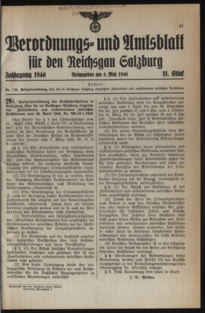 Verordnungs- und Amtsblatt für den Reichsgau Salzburg 19400508 Seite: 1