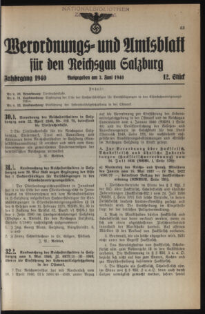 Verordnungs- und Amtsblatt für den Reichsgau Salzburg 19400603 Seite: 1