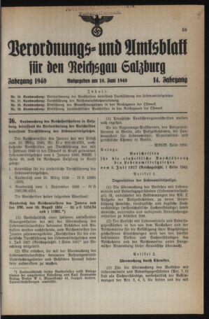 Verordnungs- und Amtsblatt für den Reichsgau Salzburg 19400610 Seite: 1