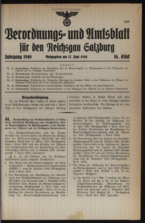 Verordnungs- und Amtsblatt für den Reichsgau Salzburg 19400627 Seite: 1