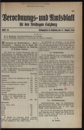 Verordnungs- und Amtsblatt für den Reichsgau Salzburg 19400817 Seite: 1